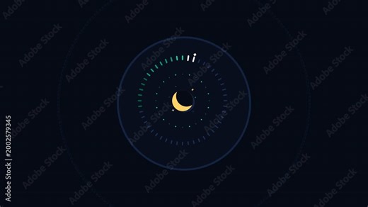 Abstract Crescent Moon Animation with Circular HUD Loading Progress Bar and Stars on Dark Background