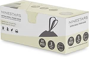 Ninestars NSTB-3-30 Extra Strong White Trash Bag w/Drawstring Closure, 3 Gal. / 12 L., 30 Count