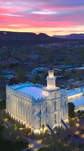 Sunset aerial view of the St. George Utah Temple by Shane Bowe. | Temples of The Church of Jesus Christ of Latter-day Saints