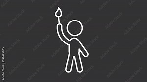 Child painting white line animation. Toddler with paintbrush. Kid drawing. Loop HD video with chroma key, alpha channel on transparent background, black solid background. Animated outline icon