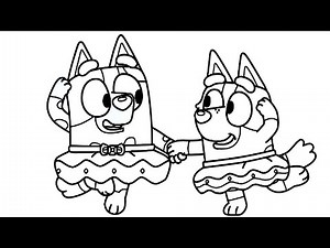 Bluey and Bingo are Dancing Drawing Easy, Bluey Drawing and Coloring Pages for Kids