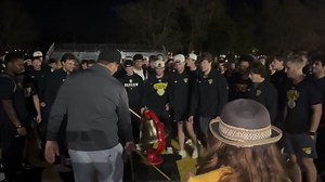 FOUR straight Bell wins! Saturday’s Monon Bell victory marked DePauw’s fourth consecutive bell win. After the game, the team gathered on the field for a moment they won’t forget: President White leading them in “From east to west, the mighty Tigers are the best!”💛🖤 And the celebration didn’t end there… The Tigers shortly after learned they’re going dancing. DePauw heads into the NCAA Tournament playoffs after a bye week, taking on Wisconsin–Whitewater on Saturday, November 29 at 1:00 p.m. EST.