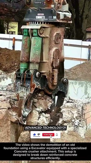 Heavy Excavator Demolishing Old Foundation with Concrete Crusher !! #shorts #innovation #tool