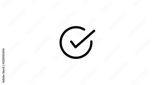 Black Line Animated Check Mark Icon in 4K – Smooth Tick Symbol Motion Graphic for Apps, UI Design and Success Screens.