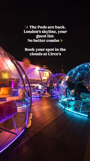 Celebrate in style with Circe’s heated party pods - luxurious igloos for up to nine guests, complete with plush seating, blankets, ambient lighting, and breathtaking London views. Perfect for private dining, cocktails, or intimate gatherings, each pod features curated menus, an array of drinks, and Bluetooth speakers for your own music. | Circe's Rooftop