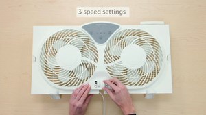 Amazon Basics Window Fans for Home Bedroom, Twin Heads, Cooling Airflow, Exhaust, Expandable Side Panel Digital Control, 3 Speeds, 78W, 9 inch, White