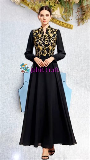 Neckline pattern design✨inspirasi dress warna black gold🖤💛 #pattern #patternmaking #patterndrafting #necklinedesign #fashionstyle | Jahit Craft