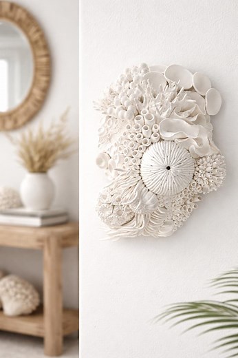 Textured Coral Reef Wall Sculpture: 3D White Clay Seascape Art - Etsy