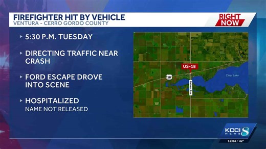 Iowa firefighter injured after being hit by vehicle while responding to crash