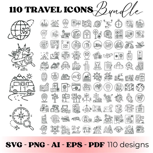 Travel Icons SVG Bundle | 110 Travel Icon Line Art SVG | Travel SVG Icons | Vacation Icons | Trip Planner Icons | Digital Download - Etsy Australia