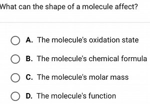 What can the shape of a molecule affect?A. The molecule's oxi... | Filo