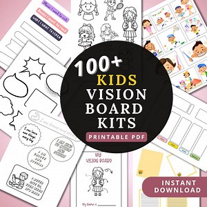 Kids Vision Board Kit – Printable A4 PDF, Color   B&W, Clipart, Affirmations, Fun Prompts Coloring Pages, Dream Big Activity, Printable Kit - Etsy