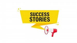 Success stories megaphone yellow banner. Motion graphics.