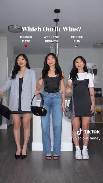 Which outfit wins? 🤔 Follow for more style ideas 💡 Outfits on my @shopltk 🔗 Slip Dress: @FOREVER 21 Dinner Date ♥️ Blazer: @GOOD AMERICAN Heels: @Lewkin Purse: @target Weekend Brunch 🥂 Jeans: @Lee Jeans Heels: Target Purse: @Pixie Mood Belt Sunglasses: @Amazon @Amazon Fashion Coffee Run ☕️ T-Shirt: @H&M Sneakers: @Nike Purse: @I. M. WALKER @Etsy #fashiontips #howtostyle #outfitidea #grwm #thisorthat