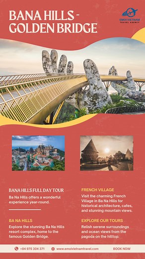 🌄 Ba Na Hills 📍 Location: Ba Na Hills is located in the Da Nang region of central Vietnam. 🌟 Highlights: 🏰 Golden Bridge: The iconic Golden Bridge, held up by giant stone hands, offers stunning panoramic views of the surrounding mountains and forests. 🎡 Fantasy Park: An indoor amusement park featuring a variety of games and attractions for all ages, inspired by the works of Jules Verne. 🏘️ French Village: A picturesque replica of a medieval French village with cobblestone streets, charming
