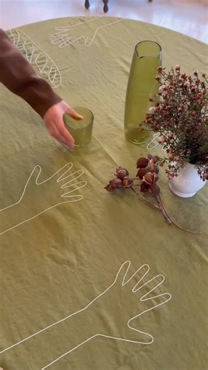 The John Derian Pentimento Cake Stand paired with vibrant green glassware from R+D Lab, Oeuvres Sensibles’ ‘Mains sur la Table’ tablecloth, and sweet flowering manuka... | Tessuti | Facebook