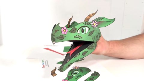 Emerald Leaf Dragon Paper Puppet Template - Printable Fantasy Dragon for Kids - Instant Download PDF - Etsy