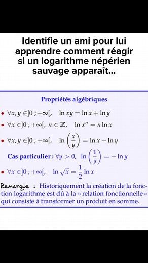 AlgèBrille on Instagram: "Les propriétés du logarithme népérien, niveau terminale spé maths. Résumé de cours très qualitatif fait par Paul Milan. Musique @andyarthursmith #logarithm #fonction #terminale #baccalauréat #bac #ln #spemaths"