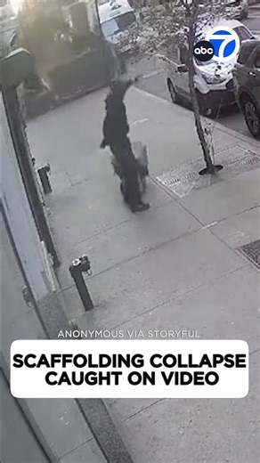 Three people were transported to the hospital, including one in critical condition, after an approximately 40-foot-long scaffolding collapsed onto the sidewalk in New York City. | ABC7