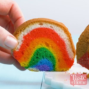 Your kids will love this! > Get the recipe for Rainbow Cake with Clouds: https://trib.al/aoY9kJP | Taste of Home