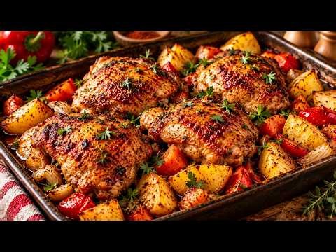 Roasted Chicken Thighs Over Garden Vegetables — Hungarian Style