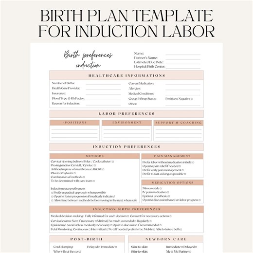 Induction Birth Plan Template – Editable & Printable Hospital-friendly Checklist Especially for Induction Labor and Delivery - Etsy