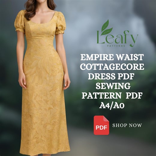 Empire Waist Cottagecore Dress PDF Pattern | Regency Ball Gown, Women Summer Dress Sewing Pattern | Round Neck A-line Maxi Dress - Etsy