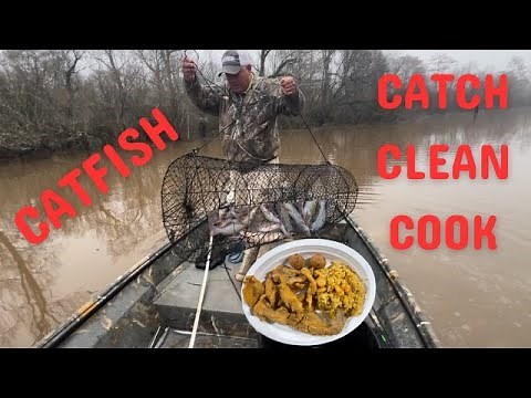 Huge Catfish Catches With Three Traps ( Catch*Clean*Cook) Best Fried Catfish Ever & Shrimp Rice
