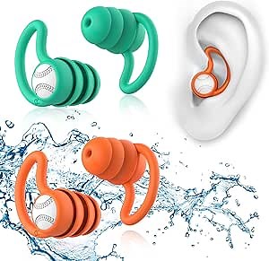 Swimming Ear Plugs Waterproof Earplugs - 2 Pairs Silicone Swim Ear Plugs for Adult Kids, Water Sports Earplugs for Showering, Bathing, Surfing - Keep Ear Water Out