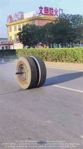 Tires rolling off trucks on the road.