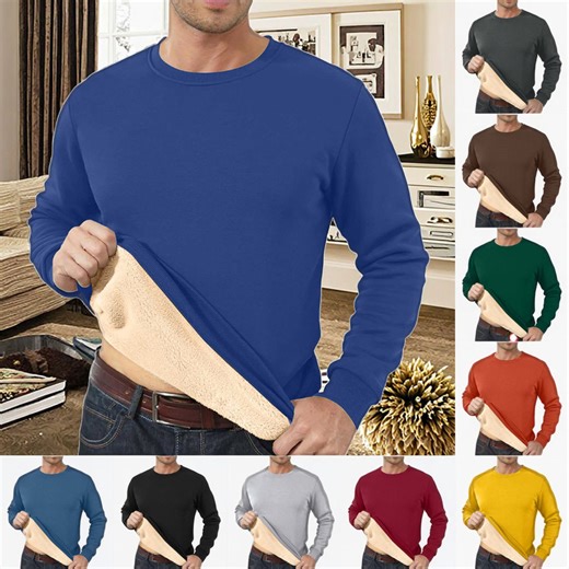Men's Solid Warm Sherpa Lined Crewneck Heavyweight Winter Fleece Pullover Sweatshirt with Breathable Long Sleeve Loungewear