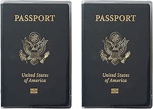 Set of 2 Heavy Duty Clear Vinyl Plastic Passport Cover Holder Travel MADE IN USA