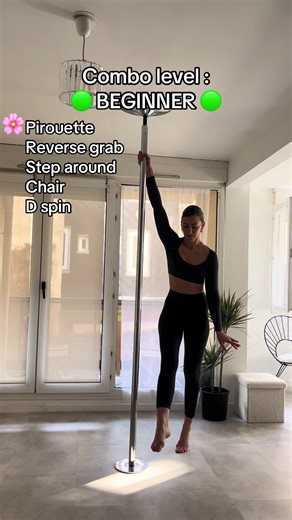 🟢 BEGINNER combo 🟢 Pirouette ➡️ Reverse grab ➡️ Step around ➡️ Chair ➡️ D spin Beginner friendly combo! ✨ Posting this one after a lot of requests for more beginner combos. 💚 Smooth, controlled and focused on clean transitions and confidence. I drop my combos for the joy of sharing, so you can save and rewatch! if you try it, tag me. Seeing your versions makes my day! 🫶 Do you want even easier or is this your level? 👀💚 #pole #poledance #polebeginner #polecombo #fyp