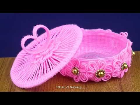 DIY Yarn Wrapped Basket from Plastic Jar! Home Decor Idea