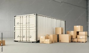 Shipping Container With Cardboard Boxes