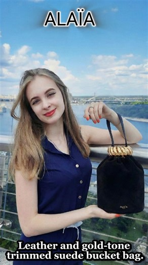 ALAÏA Leather and gold-tone trimmed suede bucket bag.