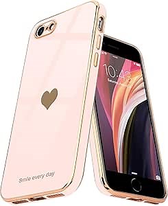 Teageo for iPhone SE 2020/2022 Case, for iPhone 7 Case, for iPhone 8 Phone Case for Women Girl Cute Love-Heart Luxury Bling Soft Cover Camera Protection Bumper Silicone Shockproof Case, Light Pink | Phone Case for Women Girl Cute Love-Heart Luxury Bling Soft Cover Camera Protection Bumper Silicone Shockproof