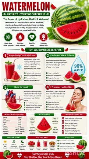 Watermelon Benefits Explained | Hydration, Heart Health & Skin Care Medical Chart(2026)