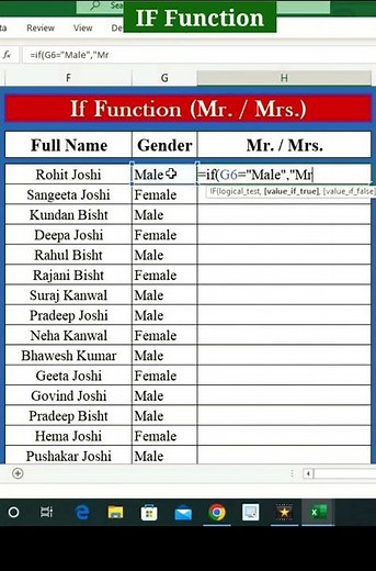 IF Function |Mr. Mrs.| #exceltutorial #exceltips #exceltricks #education #microsoftexcel #viralshort