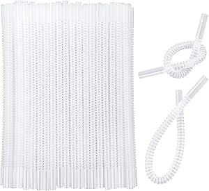 Jinei 100 Pcs Reusable Bendable Straws 11 Inch Long Flexible Plastic Straws Corrugated Bendy Drinking Straw for Hospital Large Cups Water Bottle Party Favors Elderly Gifts(White)