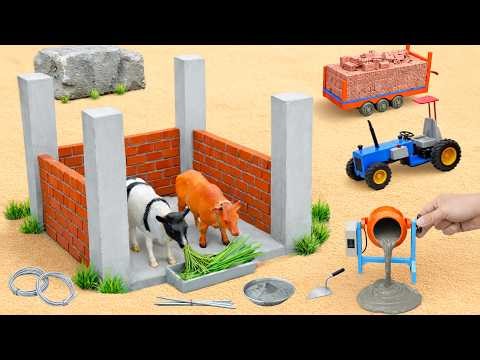 DIY Mini Tractor Builds Strong Brick Cowshed to Protect Cattle from Heavy Rain