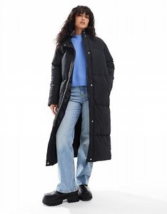 Threadbare maxi puffer coat with hood in black | ASOS