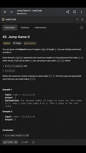 Day-45/100 Jump Game II – Minimum Jumps to Reach the End #leetcode #coding