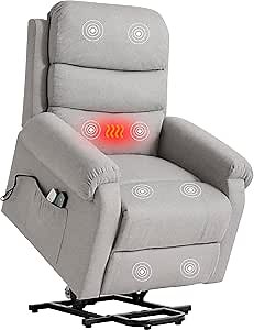 Power Lift Recliner Chair Recliners for Elderly with Heat and Massage Recliner Chair for Living Room with Infinite Position and Side Pocket, USB Charge Port (Light Grey)