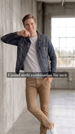 Casual outfit combination for men | How to Style a Denim Jacket & Khakis #fashion #shorts #trending