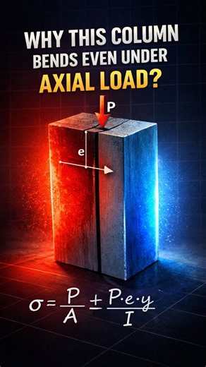 Mechanical Engineers on Instagram: "When the load misses the center… the stress story changes 😮⚙️ Eccentric axial loading = axial stress + bending stress in one shot. 🔹 Direct stress → P / A 🔹 Bending stress → P·e·y / I 🔹 Total stress → σ = P/A ± P·e·y/I One side screams under high stress, the other side relaxes 😌 That’s why eccentric loading is never just axial. If this clicked, you’re already thinking like a structural engineer 👨‍🏫📐 #EngineeringReels #StrengthOfMaterials #EccentricLoad