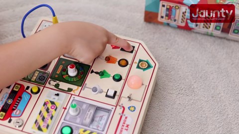 JAUNTY Montessori Wooden Busy Board for Toddlers 3 4 5 Years Old, Wooden Sensory Toddler Toys with LED Light Switches, TV Radio Telegram and Car Driving, Travel Toys Birthday for Boys Girls