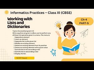 Python List Program 4-1 (Menu) | Ch-4 Working with Lists and Dictionaries (Part-5) | Class11 IP CBSE
