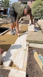 Flower garden 🌸 Limestone pavers going down 😍 #limestone #pavers #gardendesign #fyp | Fresh Air Landscapes