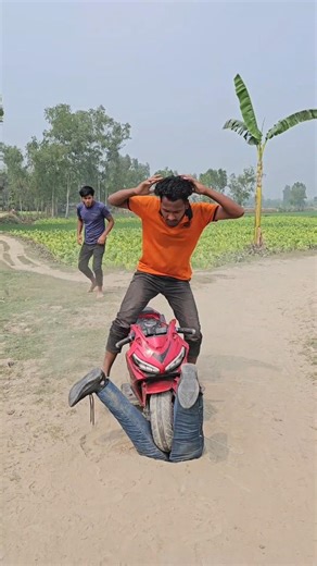 The bike stuck between the two legs